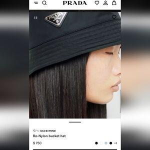 Prada Black Logo Triangle Bucket Hat